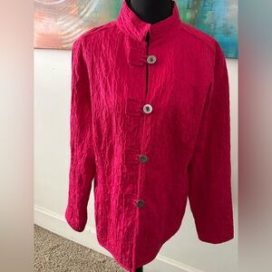 Chicos Vintage Fuchsia Crinkle Texture Mandarin Collar Jacket Pockets Tab Button